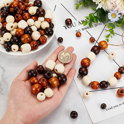 570Pcs 15 Styles Spray Painted Wood European Beads WOOD-OC0002-70-1