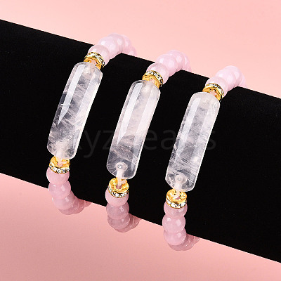 Natural Rose Quartz Beads Stretch Bracelets BJEW-T022-04N-1