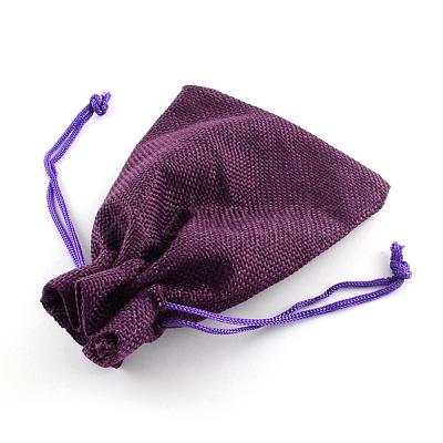 Polyester Imitation Burlap Packing Pouches Drawstring Bags ABAG-R005-9x7-10-1