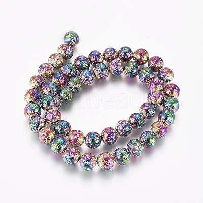 Electroplated Natural Lava Rock Beads Strands G-G826-06-8mm-1