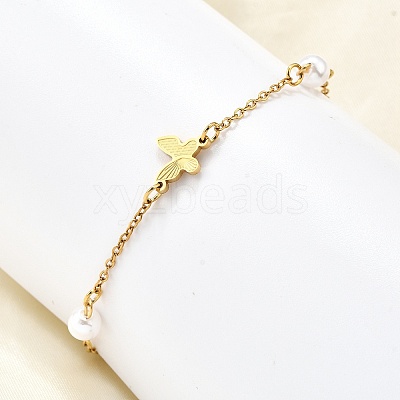 304 Stainless Steel Butterfly Link Bracelets BJEW-C098-01C-G-1
