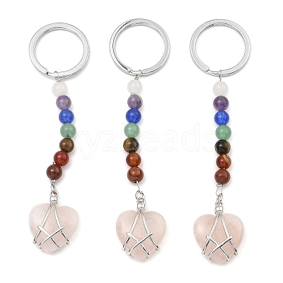 Natural & Synthetic Gemstone Heart Keychain G-Z033-11P-1