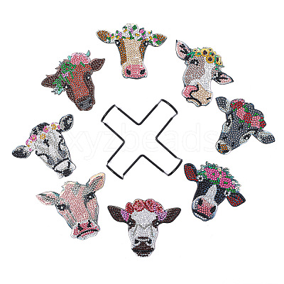 DIY 8Pcs Cow Coasters Diamond Art Painting Kit with Holder PW-WGDE775-01-1