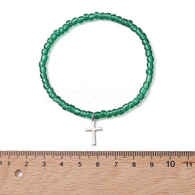 12Pcs 12 Colors 201 Stainless Steel Cross Charm Bracelets BJEW-JB13549-1