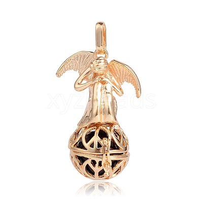 Golden Plated Brass Hollow Round Cage Pendants KK-J249-04G-1