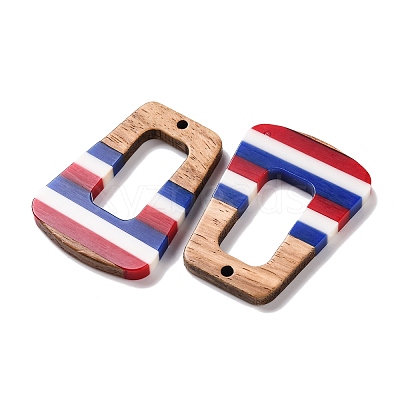 Independence Day Opaque Striped Resin & Walnut Wood Pendants RESI-U010-02O-1
