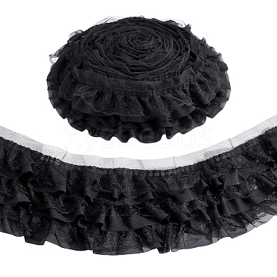 Polyester Lace Pleated Ribbons SRIB-WH0011-467A-1