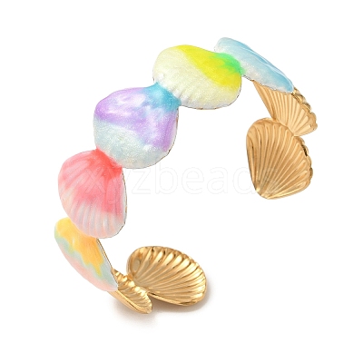 Ocean 304 Stainless Steel Enamel Cuff Bangles for Women BJEW-F518-02D-G-1