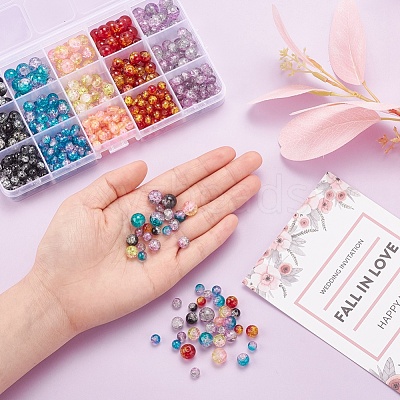585Pcs 15 Style Spray Painted Crackle Glass Beads Strands CCG-YW0001-05-1