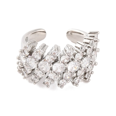 Brass Micro Pave Clear Cubic Zirconia Open Cuff Rings RJEW-U009-08P-01-1