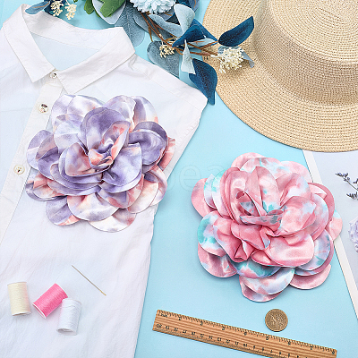 2Pcs 2 Colors Polyester Camellia Brooches JEWB-FG0001-64A-1