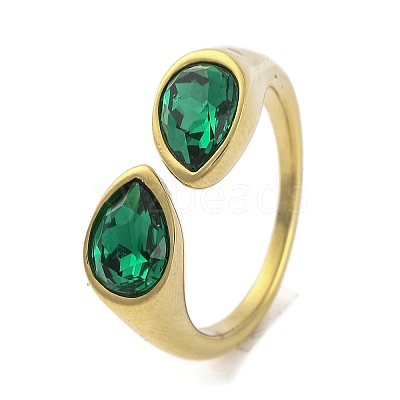 Ion Plating(IP) 304 Stainless Steel Rhinestone Teardrop Cuff Open for Women RJEW-N046-04A-G-1