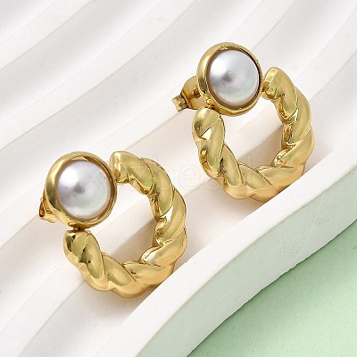 201 Stainless Steel ABS Plastic Pearl Stud Earrings EJEW-Z151-13G-03-1