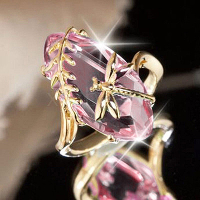 Leaf & Dragonfly Brass Glass Finger Rings FS-WGB6037-04-1