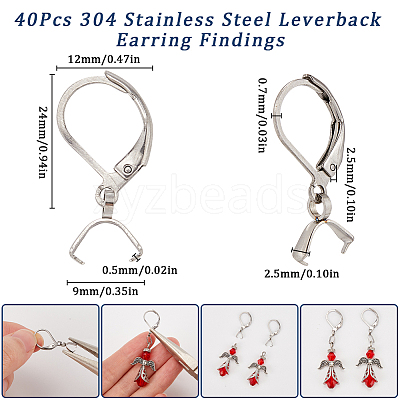 40Pcs 304 Stainless Steel Leverback Earring Findings STAS-SC0009-31P-1