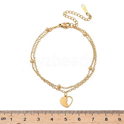 304 Stainless Steel Heart Charm Chain Bracelets BJEW-M097-01A-G-1