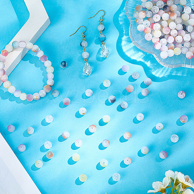 300Pcs 10 Colors Frosted Baking Paint Crackle Glass Beads with Glitter Powder DGLA-LT0001-04-1