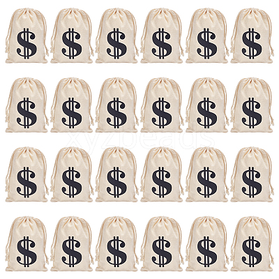 Black Dollar Sign Printed Cotton Cloth Drawstring Bgas ABAG-WH0083-012-1