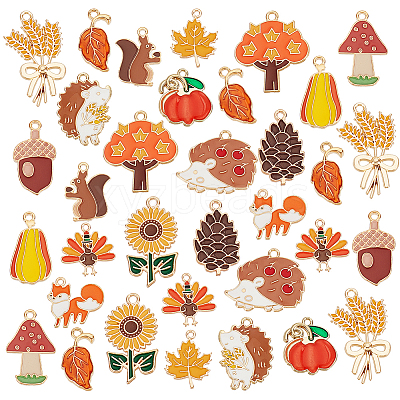 60Pcs 15 Styles Thanksgiving Day Alloy Enamel Pendants ENAM-PH0002-88-1