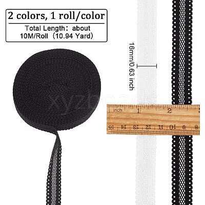 2 Rolls 2 Colors Polyester Hollow Elastic Ribbon SRIB-OC0001-04-1