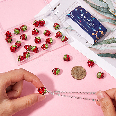 30Pcs Rhinestone Strawberry Plastic Beads FIND-SC0012-13-1