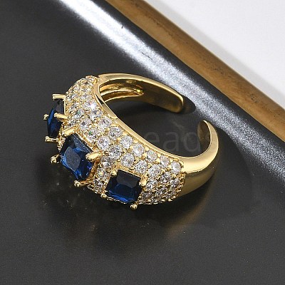 Brass Micro Pave Cubic Zirconia Cuff Open Rings for Women RJEW-L343-13G-1