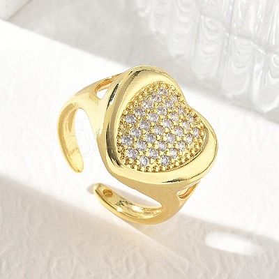 Brass Micro Pave Cubic Zirconia Cuff Open Rings for Women CU-CBA760A-13C-G-1