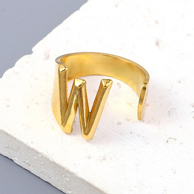 PVD Vacuum Plating 201 Stainless Steel Cuff Rings RJEW-Z032-01G-W-1