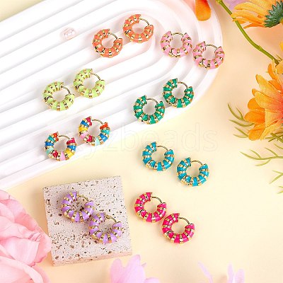 Enamel Striped Thick Hoop Earrings JE1110B-1