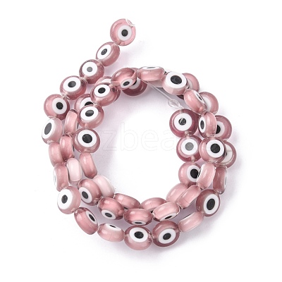 Handmade Evil Eye Lampwork Flat Round Bead Strands LAMP-L058-8mm-03-1