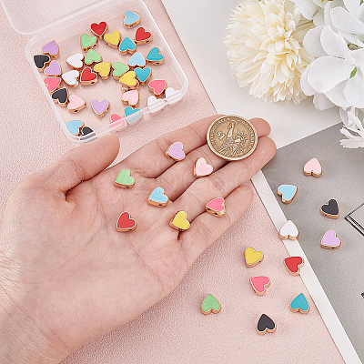 50Pcs 10 Colors Alloy Enamel Beads ENAM-HY0001-51-1