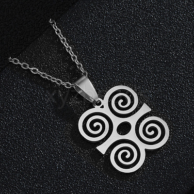 201 Stainless Steel African Dwennimmen Adinkra Symbol Pendant 304 Stainless Steel Cable Chain Necklaces for Women FS-WGEEA52-02-1