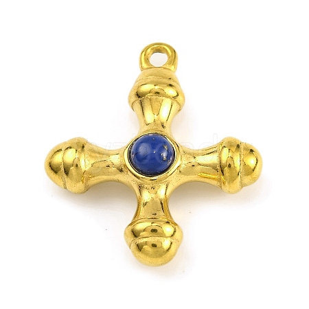 Natural Lapis Lazuli & 304 Stainless Steel Cross Pendants STAS-H221-01G-06-1