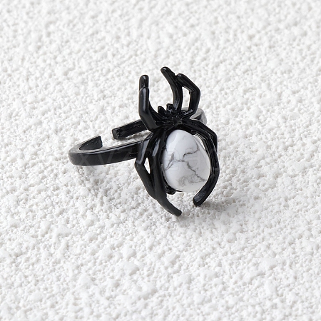 Natural Howlite Spider Open Cuff Rings PW-WGC70E9-16-1