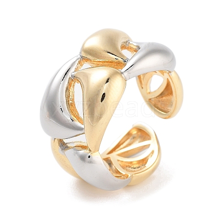 Brass Teardrop Open Cuff Ring for Women RJEW-C102-06GP-1