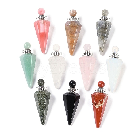 Natural & Synthetic Mixed Gemstone Faceted Cone Openable Perfume Bottle Big Pendants G-L524-18P-1