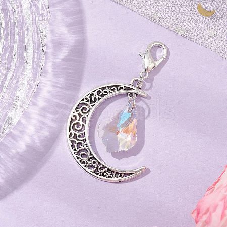 Alloy Moon & Glass Pendant Decorations HJEW-JM02689-07-1