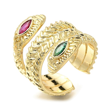 Rack Plating Brass Micro Pave Cubic Zirconia Open Cuff Rings for Women RJEW-M022-01G-01-1