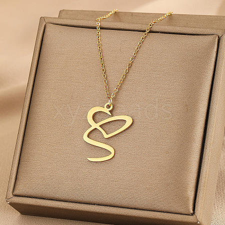 304 Stainless Steel Heart Initial Pendant Necklaces for Women Men FS-WG51A4F-13-1