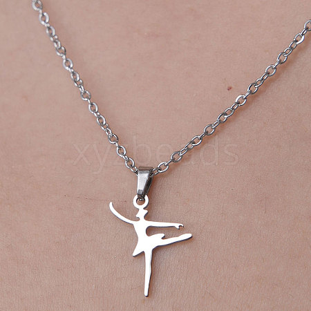 Non-Tarnish 201 Stainless Steel Dancer Pendant Necklace NJEW-OY001-28-1