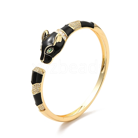 Leopard Brass Micro Pave Cubic Zirconia Bangles for Women BJEW-P281-10G-1