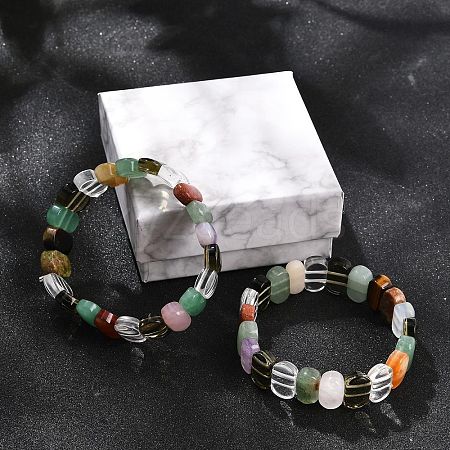 Natural Mixed Gemstone Beaded Stretch Bracelets for Women Men BJEW-M049-04C-1