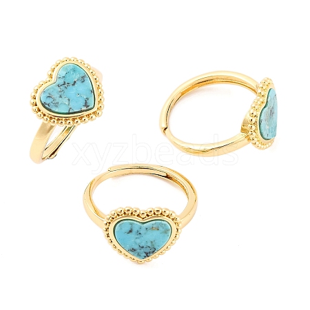 Heart Natural Turquoise Adjustable Rings RJEW-Q817-05G-04-1