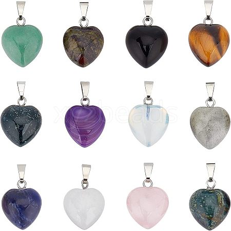 SUPERFINDINGS 12Pcs 12 Style Natural & Synthetic Gemstone Pendants G-FH0001-22-1