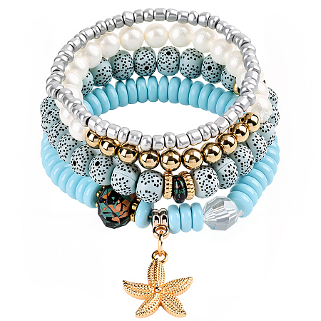 1 Set Synthetic Moonstone & Pearl Stretch Bracelets Set BJEW-SP0001-10-1