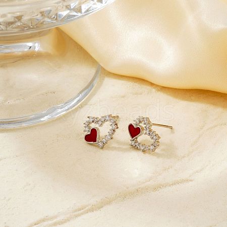 Exquisite Hollow Heart Brass Stud Earrings QC9695-1-1