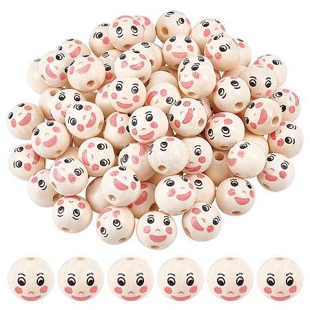   80Pcs Printed Wood European Beads WOOD-PH0002-82-1