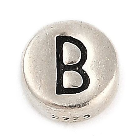 925 Sterling Silver Flat Round with Letter Beads LS-STER-G044-01AS-B-1