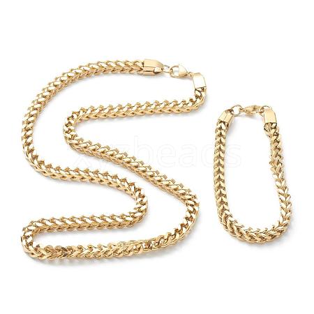 Ion Plating(IP) 304 Stainless Steel Wheat Chain Bracelets & Necklaces Jewelry Sets SJEW-B019-04D-G-1