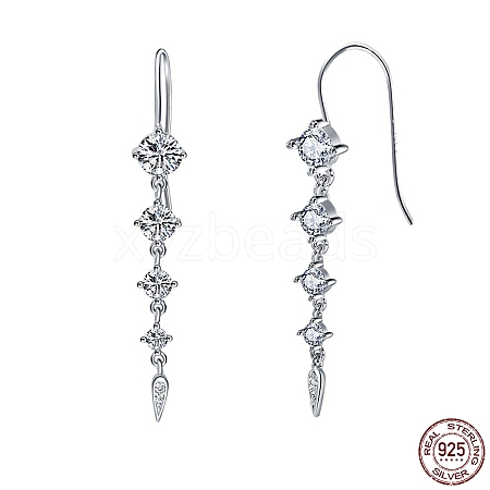 Rhodium Plated 925 Sterling Silver Teardrop Tassel Dangle Earrings for Women EJEW-P231-44P-1